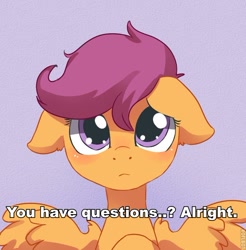 Size: 600x609 | Tagged: safe, artist:risu-nya, scootaloo, ask, ask orphan scootaloo, blushing, cute, cutealoo, dialogue, sad face, tumblr