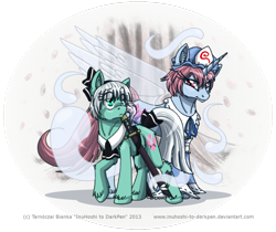 Size: 900x757 | Tagged: safe, artist:inuhoshi-to-darkpen, konpaku youmu, ponified, saigyouji yuyuko, touhou, unshorn fetlocks