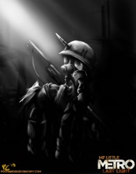 Size: 790x1012 | Tagged: safe, artist:vintageninjafish, crossover, gas mask, helmet, metro 2033, metro last light, metro pony, weapon