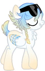 Size: 492x779 | Tagged: safe, artist:k-ouha, oc, oc only, oc:sunkiss, original species, pegasus, pony, collaboration, base used, braid, chest fluff, eyes closed, female, glasses, grin, mare, simple background, smiling, solo, sunglasses, transparent background
