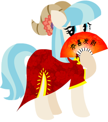 Size: 5000x5619 | Tagged: safe, artist:lunabubble-ede96, coco pommel, absurd resolution, chinese new year, clothes, dress, fan, solo