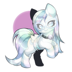 Size: 657x657 | Tagged: safe, artist:piko-ka, oc, oc only, oc:stripe shine, pegasus, pony, bell, bell collar, clothes, collar, glasses, rearing, socks, solo, striped socks