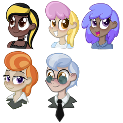 Size: 3600x3600 | Tagged: safe, artist:thecheeseburger, blueberry punch, cloud showers, lady justice, midnight strike, peppermint crunch, swift justice, tall order, unbrella drops, human, background pony, excited, happy, humanized, smiling, yay