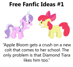 Size: 2451x2272 | Tagged: safe, artist:vincentthecrow, apple bloom, diamond tiara, oc, angry, canon x oc, free fanfic ideas, love triangle