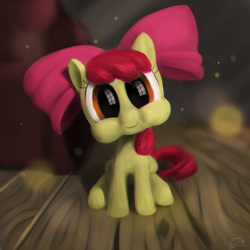 Size: 1000x1000 | Tagged: safe, artist:glukoloff, apple bloom, adorabloom, chubby cheeks, cute, dilated pupils, looking at you, puffy cheeks, reflection, sitting, smiling, solo, staring into your soul