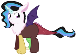 Size: 1368x996 | Tagged: safe, artist:unoriginai, oc, oc only, oc:hubbub, chimera, draconequus, hybrid, colt, cute, interspecies offspring, male, offspring, parent:discord, parent:princess celestia, parents:dislestia, simple background, solo, transparent background