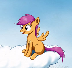 Size: 640x608 | Tagged: safe, artist:el-yeguero, scootaloo, cloud, sitting, solo