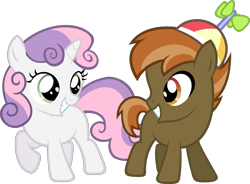 Size: 1489x1093 | Tagged: safe, artist:zacatron94, button mash, sweetie belle, earth pony, pony, brown coat, colt, male, two toned mane