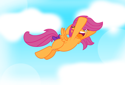 Size: 1326x898 | Tagged: safe, artist:ponylover5, scootaloo, flying, happy, older, scootaloo can fly, solo, tail bow, tears of joy