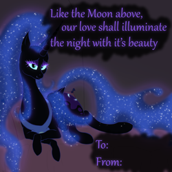 Size: 1280x1280 | Tagged: safe, artist:azurek, nightmare moon, grammar error, nicemare moon, solo, valentine