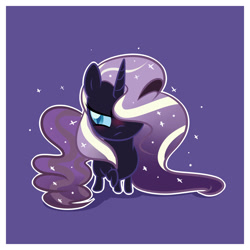 Size: 2100x2100 | Tagged: safe, artist:xwhitedreamsx, nightmare rarity, blushing, chibi, cute, embarrassed, frown, hair over one eye, nightmare raribetes, raised hoof, simple background, solo, tsundere