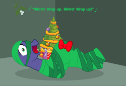 Size: 640x438 | Tagged: safe, mane-iac, power ponies (episode), christmas tree, mistletoe, present, singing, tree