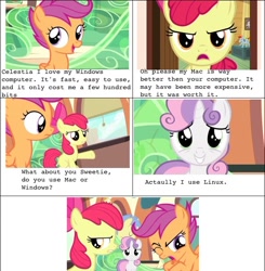 Size: 650x663 | Tagged: safe, apple bloom, scootaloo, sweetie belle, comic, cutie mark crusaders, linux, mac, windows