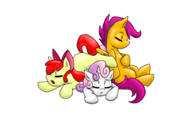 Size: 900x675 | Tagged: safe, artist:celestialsapphire, apple bloom, scootaloo, sweetie belle, cutie mark crusaders, pony pile, sleeping