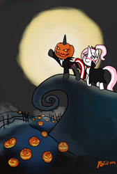 Size: 1048x1555 | Tagged: safe, artist:potzm, oc, oc only, oc:lawyresearch, oc:lawyshadow, pony, unicorn, crossover, halloween, the nightmare before christmas