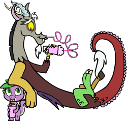 Size: 484x461 | Tagged: safe, artist:jadeile, discord, spike, dragon, bros, logic, milkshake, simple background, transparent background