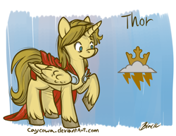 Size: 800x618 | Tagged: safe, artist:caycowa, derpibooru import, crossover, ponified, thor