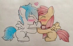 Size: 1024x652 | Tagged: safe, artist:rarityforever, oc, oc only, blushing, female, male, nuzzling, shipping, straight