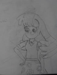 Size: 3240x4320 | Tagged: safe, artist:brandonale, cheerilee, equestria girls, monochrome, photo, solo, traditional art