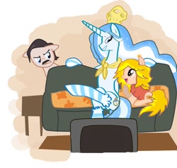 Size: 960x911 | Tagged: safe, artist:askprincessargenta, oc, oc:princess argenta, argentina, casados con hijos, moni argento, nation ponies, pepe argento, ponified, sofa, television