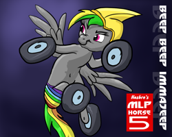 Size: 1211x967 | Tagged: safe, artist:snapai, oc, oc only, oc:wheely bopper, original species, belly button, big hero 6, crossover, gogo tomago, parody, scrunchy face, solo, wheelpone