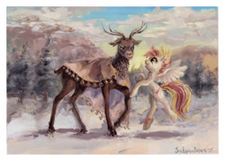 Size: 2519x1800 | Tagged: safe, artist:satynapaper, oc, oc only, deer, reindeer, gouache, snow, traditional art