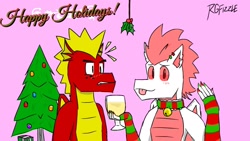 Size: 2272x1280 | Tagged: safe, artist:rgfizzle, fizzle, garble, dragon, christmas, gay, holiday, holly, holly mistaken for mistletoe, male, nail polish