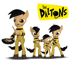 Size: 994x804 | Tagged: safe, artist:neros1990, earth pony, pony, 3d, averell dalton, bipedal, food, gmod, jack dalton, joe dalton, lucky luke, meat, ponies eating meat, ponified, the daltons, william dalton