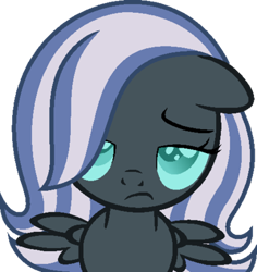 Size: 400x424 | Tagged: safe, artist:archerinblue, oc, oc only, oc:nightdrop, frown, magical lesbian spawn, offspring, parent:oc:nyx, parent:oc:snowdrop, parents:oc x oc, parents:snownyx, simple background, solo, transparent background, unamused