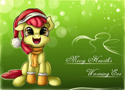 Size: 2850x2057 | Tagged: safe, artist:neko-me, apple bloom, adorabloom, boots, clothes, cute, daaaaaaaaaaaw, hat, santa hat, scarf, solo