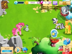 Size: 1024x768 | Tagged: safe, screencap, carrot cake, marble pie, zecora, zebra, gameloft, mobile game, my little pony game