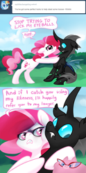 Size: 700x1407 | Tagged: safe, artist:peachiekeenie, plumsweet, oc, oc:doppel, changeling, pig, ask, ask plumsweet, comic, tumblr