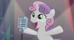 Size: 1279x699 | Tagged: safe, screencap, sweetie belle, pony, unicorn, bloom and gloom, 2015, cute, diasweetes, female, filly, happy, it didn't happen, it's happening, microphone, open mouth, singing, template, upcoming, would you rather sweetie belle