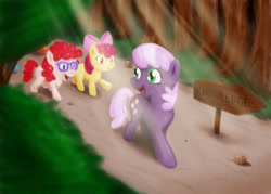 Size: 1326x947 | Tagged: safe, artist:fadri, apple bloom, cheerilee, twist, earth pony, pony, female, filly, mare, sign