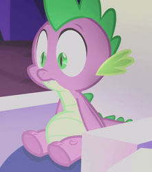 Size: 622x705 | Tagged: safe, screencap, spike, dragon, the cutie map, cropped, frown, male, sitting, solo, throne, wide eyes