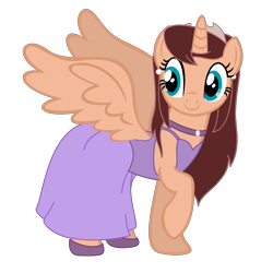 Size: 2100x2100 | Tagged: safe, artist:peternators, artist:redmagepony, alicorn, pony, choker, clothes, drawn together, dress, looking back, ponified, princess clara, raised hoof, simple background, smiling, solo, spread wings, tara strong, transparent background, vector, voice actor joke