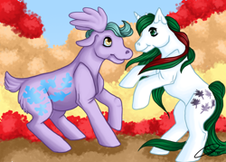 Size: 1050x750 | Tagged: safe, artist:cyzzane, gusty, moose, unicorn, g1, duo, oakly, pony friends