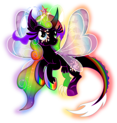 Size: 3000x3171 | Tagged: dead source, safe, artist:theshadowstone, oc, oc only, oc:princess changeling rainbow magic pants, draconequus, original species, big crown thingy, curved horn, donut steel, draconequus oc, ethereal mane, horseshoes, jewelry, joke oc, leonine tail, mary sue, regalia, simple background, solo, sombra eyes, transparent background, vector