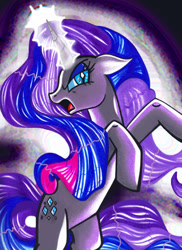 Size: 473x648 | Tagged: safe, artist:alia-star, nightmare rarity, alternate color palette, glowing horn, solo