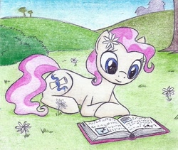 Size: 710x600 | Tagged: safe, artist:islamilenaria, mayor mare, non-dyed mayor, pink mane, reading, traditional art, younger