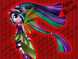 Size: 3129x2362 | Tagged: safe, artist:anggrc, aria blaze, equestria girls, rainbow rocks, bare shoulders, fin wings, ponied up, sleeveless, solo, strapless