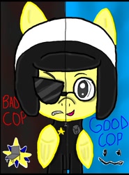 Size: 559x755 | Tagged: safe, artist:purehearttheneko, 1000 hours in ms paint, good cop bad cop, lego, ms paint, ponified, solo, the lego movie, two sided posters