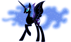 Size: 8197x4872 | Tagged: safe, artist:moongazeponies, nightmare moon, absurd resolution, grin, missing accessory, no armor, raised hoof, simple background, smiling, solo, spread wings, transparent background, vector