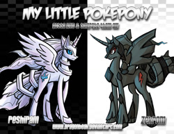 Size: 776x600 | Tagged: safe, artist:dragonbeak, pokémon, ponified, reshiram, zekrom