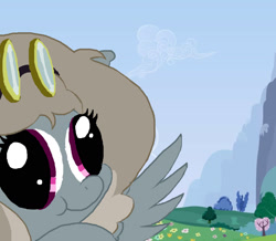 Size: 2008x1752 | Tagged: safe, dust devil, pegasus, pony, background pony, dust, dusty, goggles, hey you, selfie