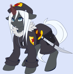 Size: 1083x1100 | Tagged: safe, artist:napalm, oc, oc only, oc:the ward, pony, unicorn, clothes, solo, sword, the ward, uniform