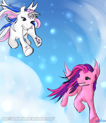 Size: 936x1080 | Tagged: safe, artist:stealthclaw96, skywishes, star catcher, pegasus, pony, g3, cloud, cloudy, flying, g3 to g4, generation leap, race swap