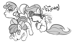 Size: 1280x732 | Tagged: safe, artist:mostazathy, apple bloom, scootaloo, sweetie belle, cutie mark crusaders, goggles, monochrome, oculus rift, scootaloo can fly