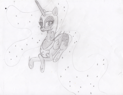 Size: 1280x993 | Tagged: safe, artist:azurek, nightmare moon, monochrome, solo, traditional art