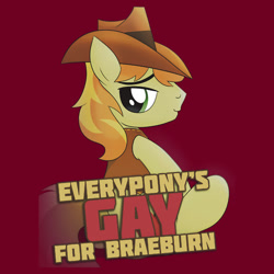 Size: 550x550 | Tagged: safe, artist:broniesunite, artist:drawponies, braeburn, earth pony, pony, clothes, everypony's gay for braeburn, male, redbubble, shirt, solo, text, updated